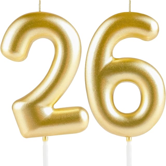 Detalle de Hongplus Metallic Gold Number 26 Birthday Candle Cake Topper (Cake Candles)