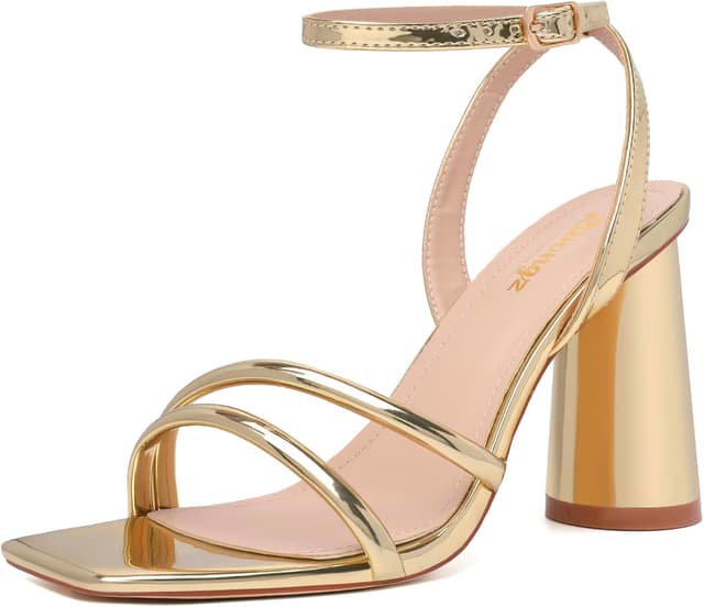 Detalle de RIBONGZ Block Heels Prom Heeled Sandals for Women with Ankle Strap (Square Open Toe, Strappy High Heels)
