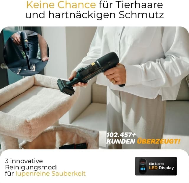 Detalle de lautux Turbotastic Pro 2 Handstaubsauger (120 W, 18.000 Pa, HEPA-Filter) – Starter Set im Nachtschwarz