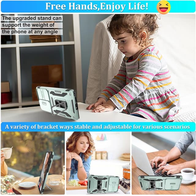 Thumbnail 6 de Jshru Samsung Galaxy S25 Ultra case with screen protector, sliding camera cover and ring stand (Alpine Green)