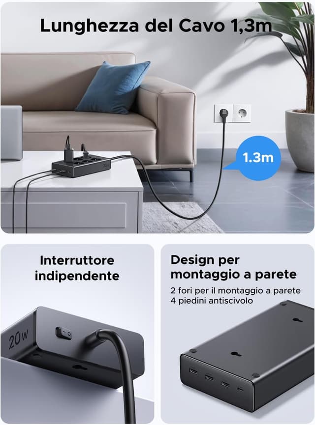 Detalle 2 de UGREEN Ciabatta Multipresa 10 in 1 3680W