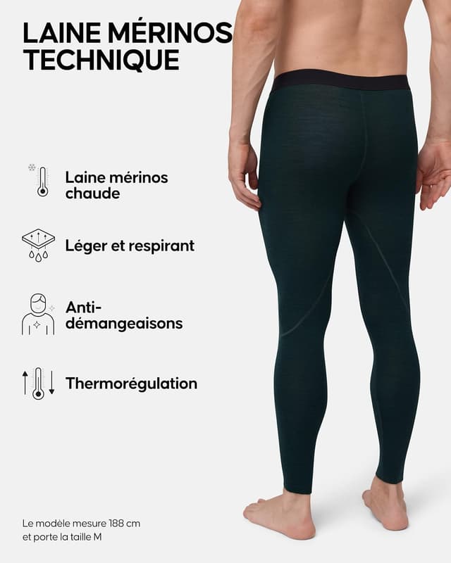 Detalle de DANISH ENDURANCE Leggings thermiques en laine mérinos pour hommes (avec ou sans braguette)