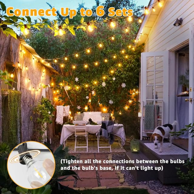 Detalle de Ollny Festoon Lights Outdoor 10m mains string lights with RF remote, timer and shatterproof G40 bulbs