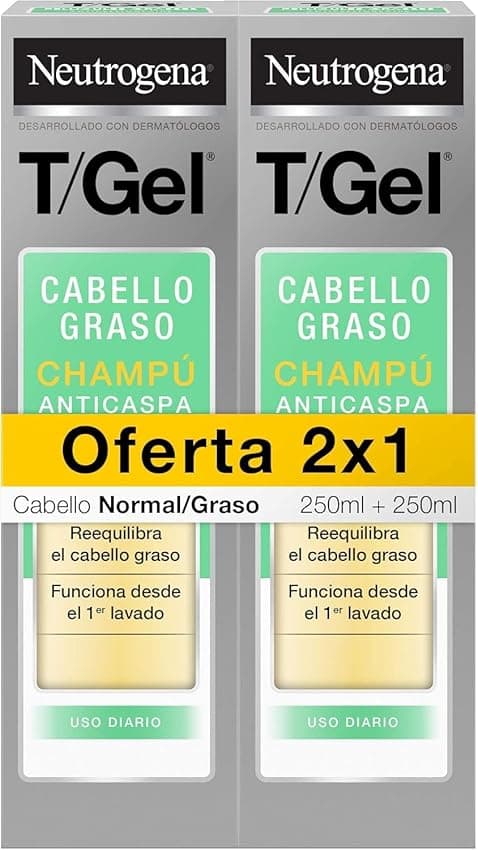 Detalle de Neutrogena T/Gel Champú Anticaspa 💆♂️ Uso diario, 2x250ml