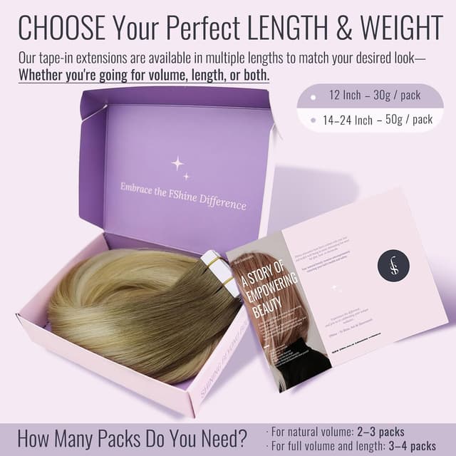 Detalle de Fshine Tape-in Extensions aus Echthaar (30 cm, 30 g, 20 Stück) – Remy-Echthaar in Kastanienbraun