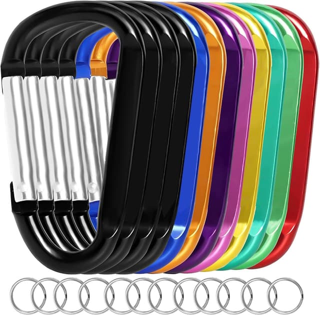 Detalle de 12PCS Aluminum Carabiner Keychain Clip Set (3") — Nonlocking Spring Snap D-Ring Hooks for Keys, Camping & Travel