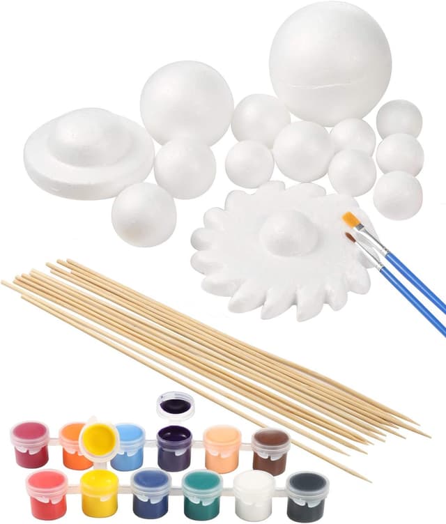 Detalle 2 de Pllieay Solar System Model Foam Ball Kit (14 Foam Balls, Bamboo Sticks, Color Pigments, Brushes)