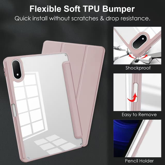 Detalle de CAUHENYEE Hülle für OnePlus Pad 3: stoßfest, Magnetverschluss, transparente Rückseite & Sleep-Funktion (rosa)