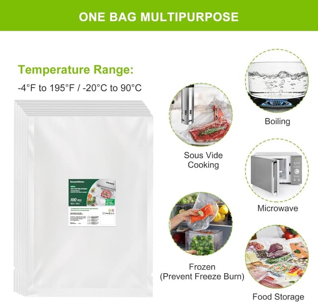 Detalle 2 de Bonsenkitchen Bolsas de Vacío Reutilizables 🍽️, 100 Unidades, 28x40 cm