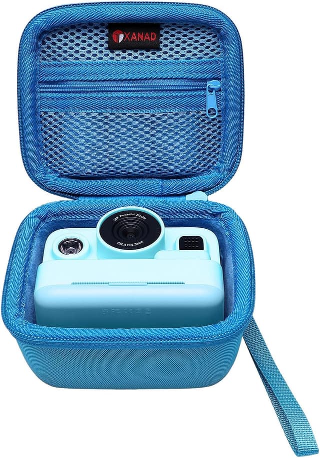 Detalle 2 de XANAD Kinderkamera Tasche für Sofortbildkamera – Schutzetui mit Thermodruckpapier, Hartschale & Gurt (Blau)