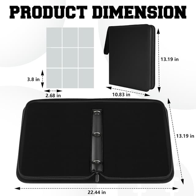 Detalle de 9 Pocket Trading Card Zip Binder (Holds 900 Cards) with 50 Detachable Pages & Removable Sleeves