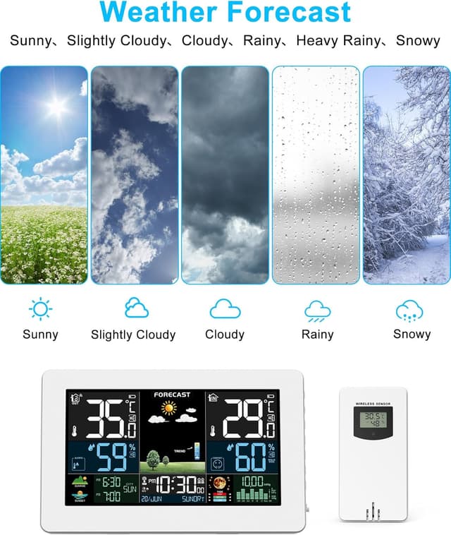 Thumbnail 3 de Wetterstation Funk mit Außensensor 60 m Reichweite Farbdisplay