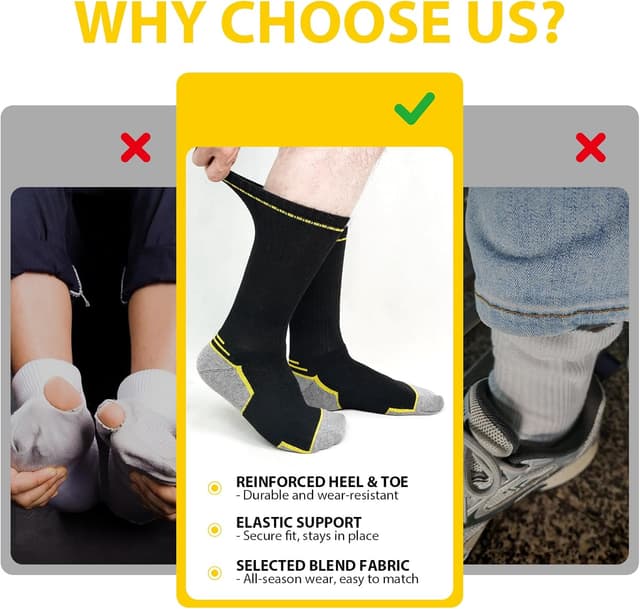 Detalle de LOFIR chaussettes de travail sécurité renforcées homme (pack de 10) pour bottes de sécurité respirantes et résistantes, taille 39-50