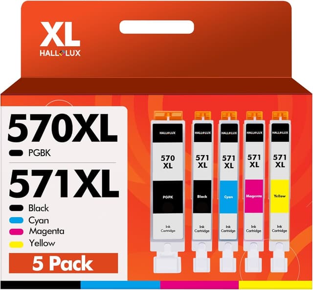 Detalle de HALLOLUX 5-Pack 570XL/571XL Compatible Ink Cartridges for Canon PIXMA (High Yield)