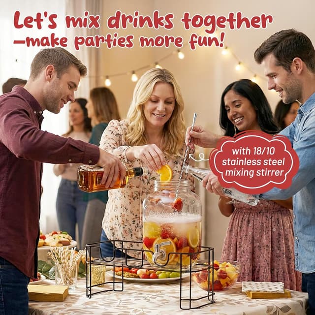 Detalle 2 de KIKCOIN 1 Gallon Glass Drink Dispensers (2-Pack) with Leakproof Stainless Steel Spigot, Stand, Filter & Stirrer