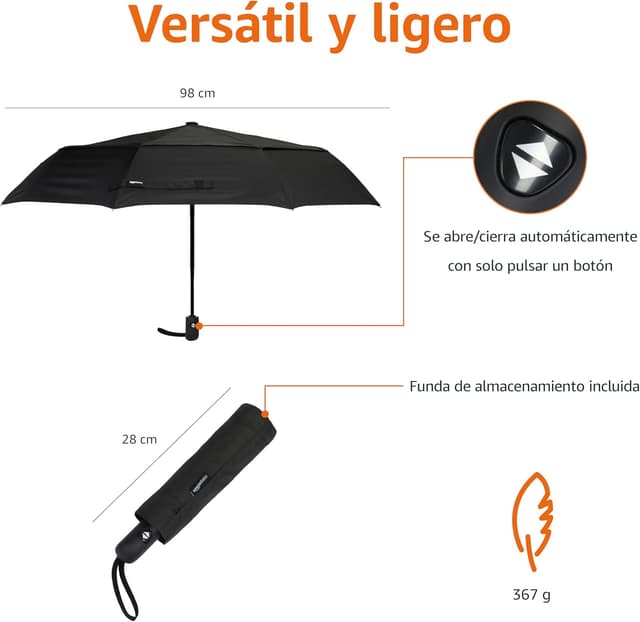 Thumbnail 2 de Amazon Basics Paraguas compacto automático 28×98 cm ☂