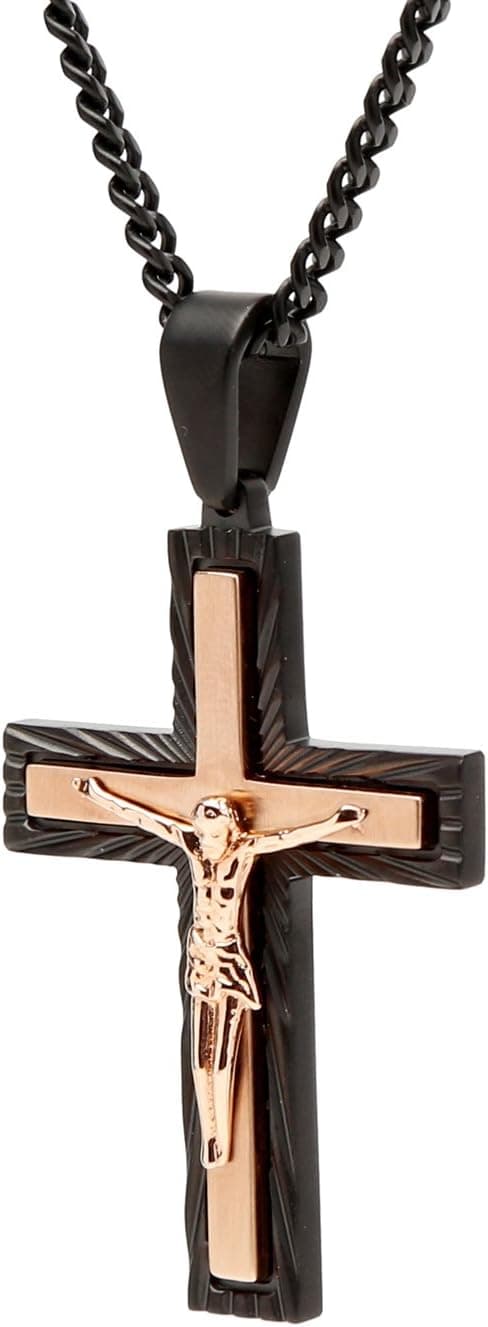 Detalle de Collana da uomo Diamond Treats con ciondolo a croce in acciaio inossidabile e catena regolabile 50–60 cm