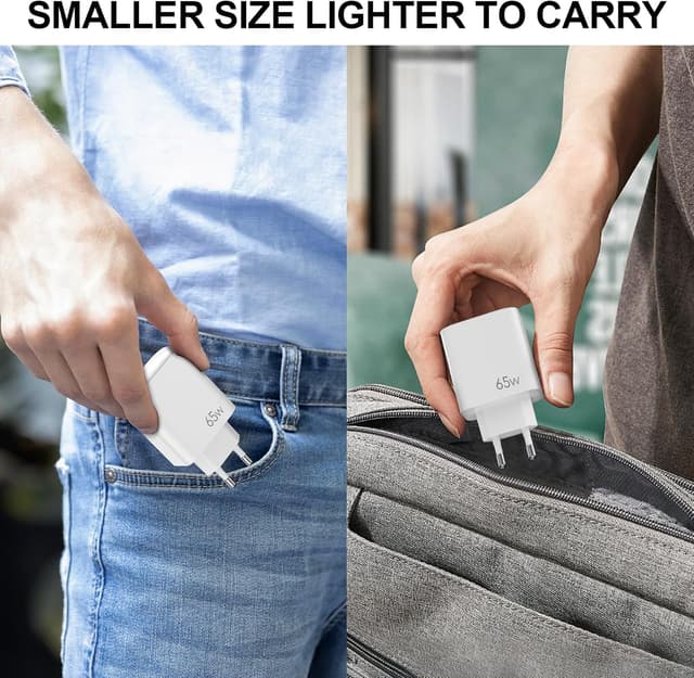 Detalle 2 de FPVtosky caricatore USB-C 65W con ricarica rapida GaN e cavo C-to-C (compatibile DJI e Osmo)