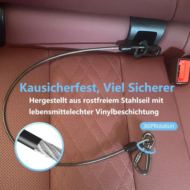 Detalle de Mi Metty Hunde-Sicherheitsgurt fürs Auto 3-in-1 mit Universalstecker (Lila, 40 cm)