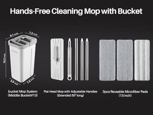 Thumbnail 8 de JOYMOOP juego de fregona y cubo con escurridor: sistema doble húmedo y seco con mopa plana y microfibra