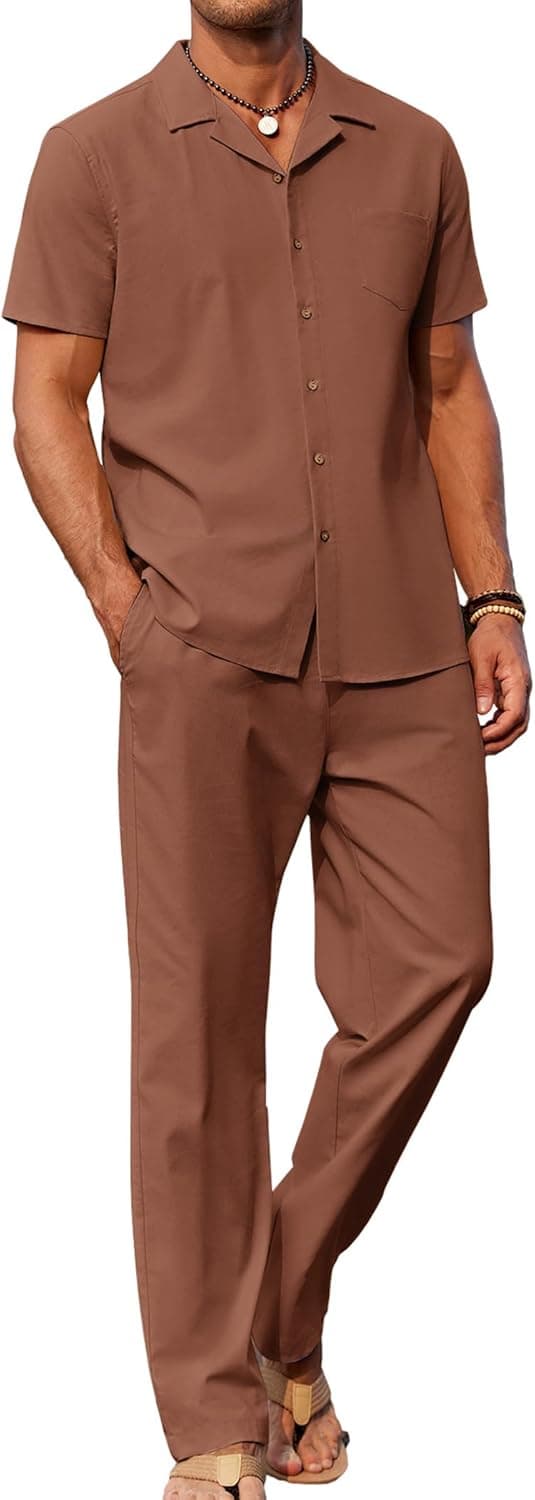 Detalle de COOFANDY Linen 2-Piece Beach Set 2PC