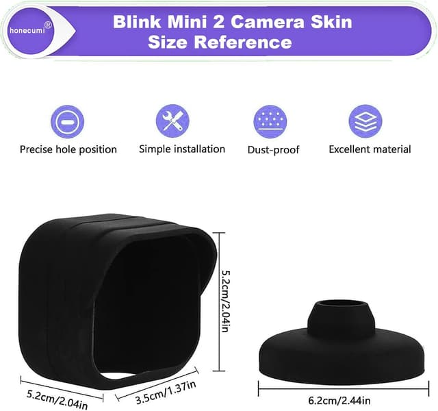 Detalle de honecumi Blink Mini 2 camera silicone skin case with sun shield (Black) — snug, weatherproof cover