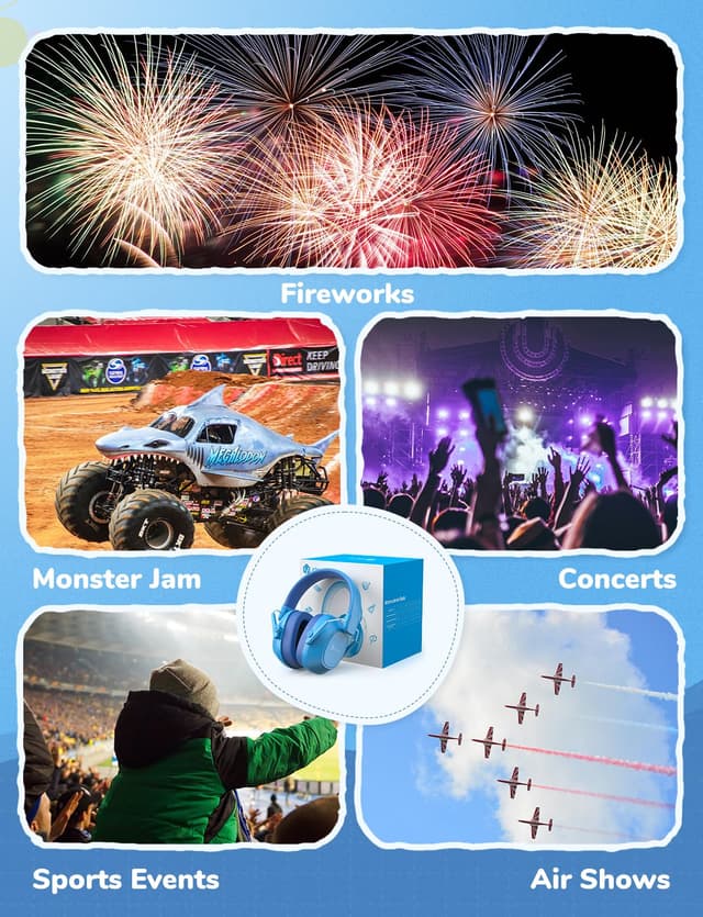 Detalle de iClever iClever Gehörschutz Kinder (SNR 29 dB) – Lärmschutz Kopfhörer für Kinder, blau