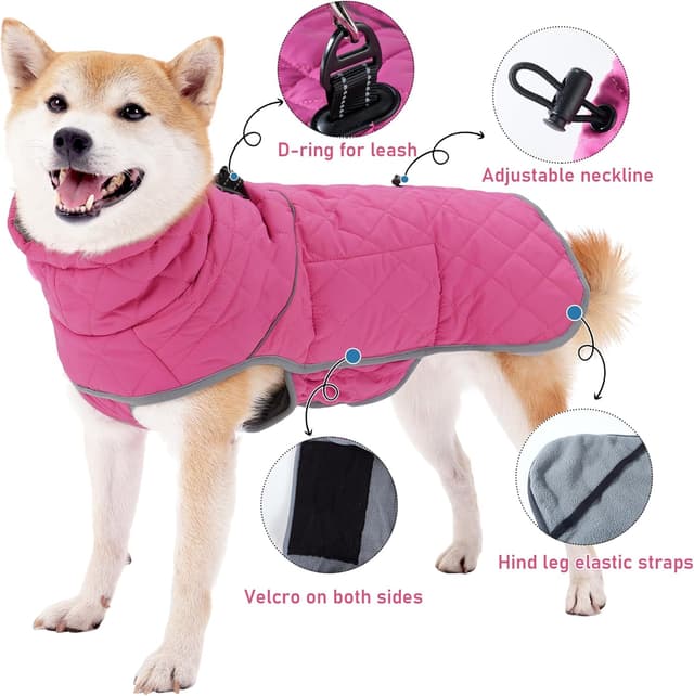 Detalle de Leberna Warm Pet Dog Coats and Jackets waterproof reflective turtleneck puffer jacket (Rose Red, S)