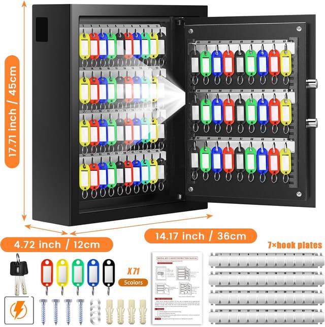 Detalle de Mejasg feuerfester Schlüsselkasten mit Zahlencode für bis zu 71 Schlüssel und seitlichem Schlüsseleinwurf