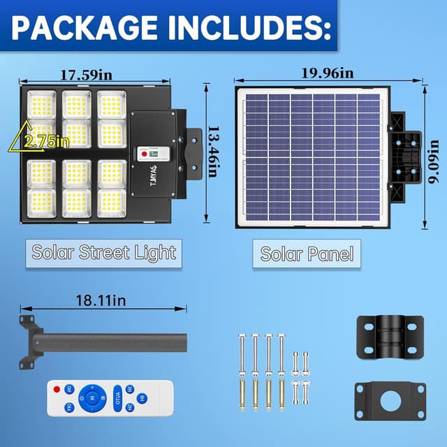 Detalle de Lampadaire solaire d’extérieur JAYNLT Y-2000W avec détecteur de mouvement et télécommande, 6500K, IP67
