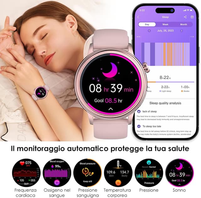 Detalle de Smartwatch Donna 2026 con ECG, glicemia e pressione sanguigna: ECG Watch con SpO2, HRV e SOS