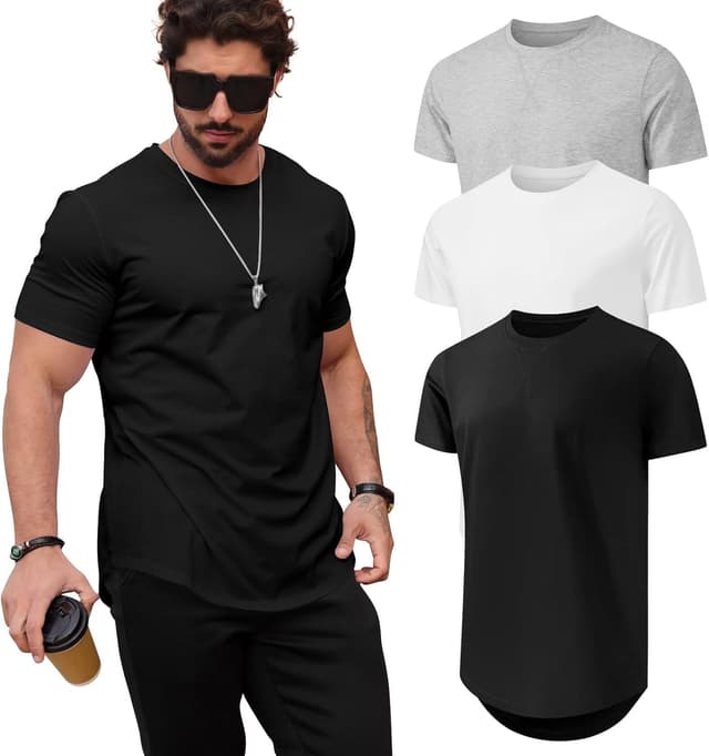 Detalle de Mancozy Mens Hipster Longline Crewneck T-Shirts (3-Pack) — casual hip hop tees