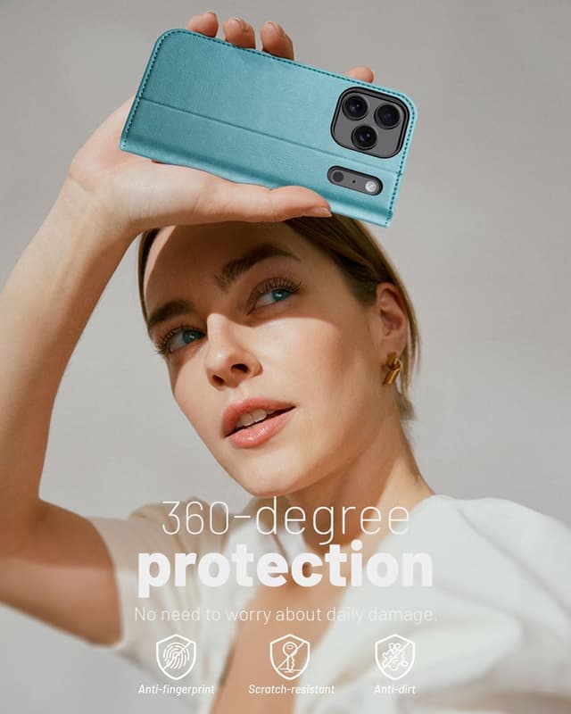 Thumbnail 6 de OCASE Hülle für iPhone 17 Pro Max 5G – Kartenfach, Magnet & Standfunktion, RFID Blocker, stoßfeste Lederhülle in Eisblau