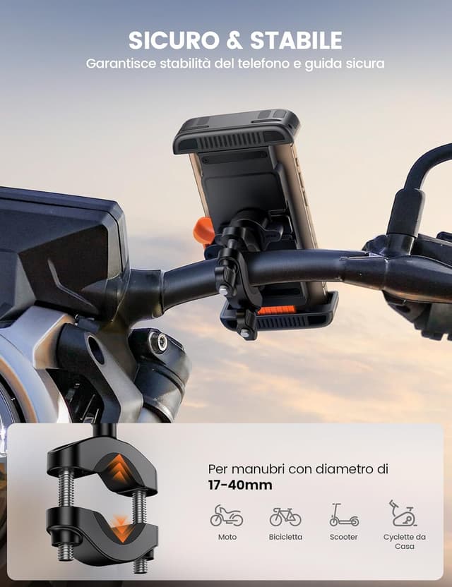 Detalle de Lamicall supporto telefono per bicicletta con silicone e rotazione 360° (1S, bloccaggio one-click) per smartphone 6–7