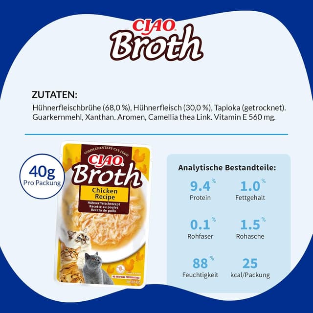 Detalle de INABA Ciao Broth Nassfutter für Katzen mit Huhn – 12er Pack à 40 g