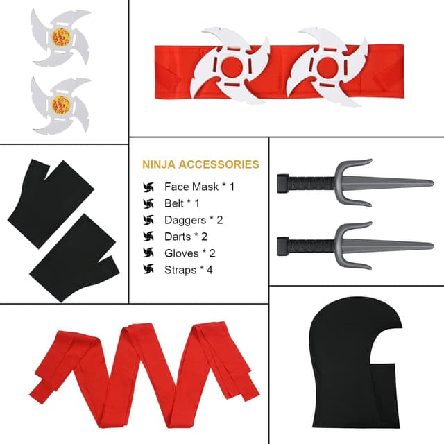 Detalle de Aomig Ninja Kostüm Kinder (13-teilig) – Ninja-Set für Jungen & Mädchen für Halloween, Karneval & Party