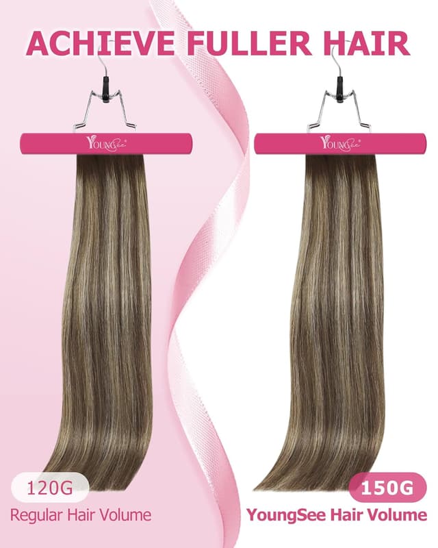 Thumbnail 2 de YoungSee Clip-in Echthaar Extensions Ombre Braun/Blond (50 cm, 120 g) – 7-teilig mit Clips