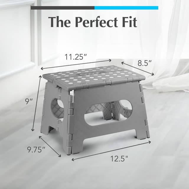 Detalle de Handy Laundry Folding Lightweight Step Stool (Grey, 9-Inch) — 300 lb Capacity, Easy-Flip Open