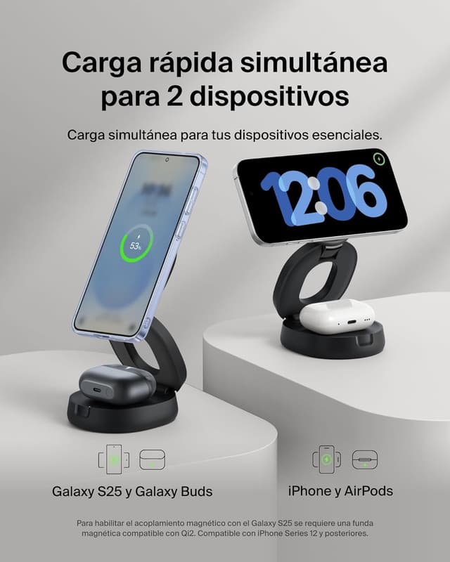 Detalle 2 de Belkin Cargador Inalámbrico 2 en 1 para iPhone y AirPods