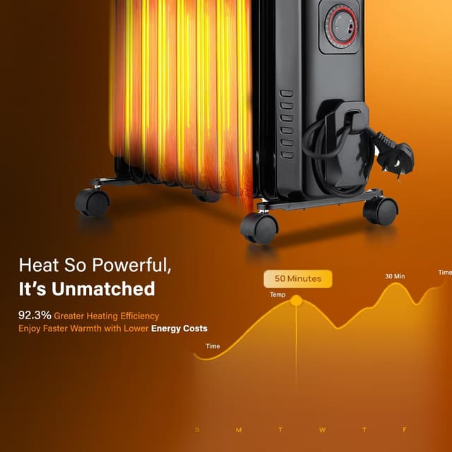 Thumbnail 5 de PureMate Oil Filled Radiator 2500W, 11-fin heater 🏠