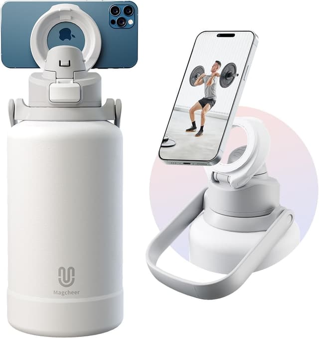 Detalle de Magcheer 2L Magnetic Water Bottle with Phone Holder (White) – 48 hours cold trip bottle