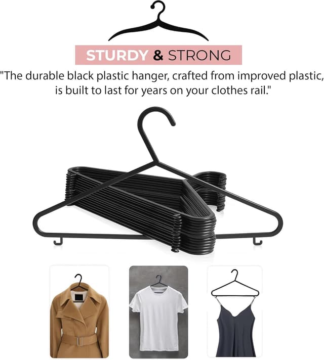 Detalle de Roe Tenpo Coat Hangers 25 Pack (Black) – Non-slip slim plastic adult hangers