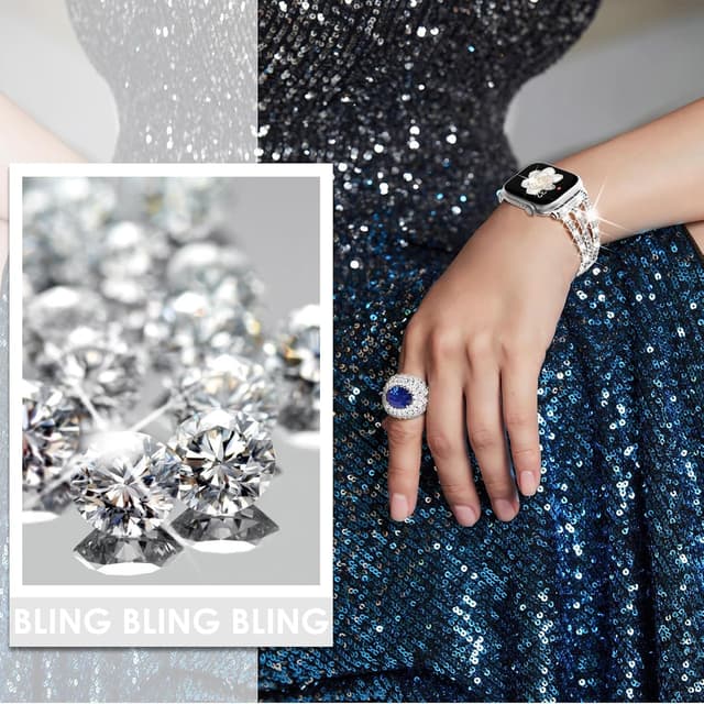 Thumbnail 6 de WINGLE women’s bling stainless steel Apple Watch strap (compatible with 38/40/41/42/44/45/46mm models)