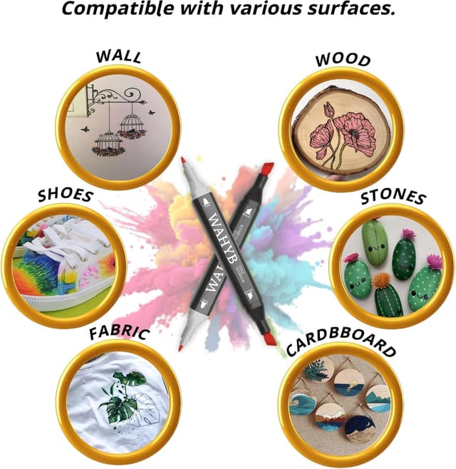 Detalle de WAHYB 84 Dual Tip Alcohol Markers set with free colouring book, storage base & carry bag