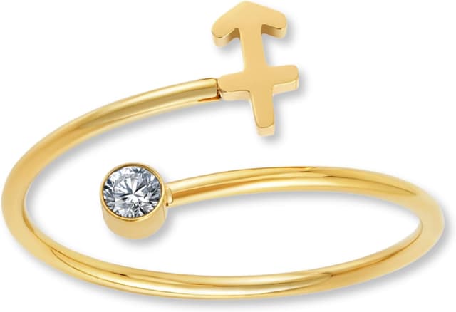 Detalle de GD GOOD.designs EST. 2015 : bague du zodiaque plaquée or 18K, acier inox 316L, ajustable (52-60)