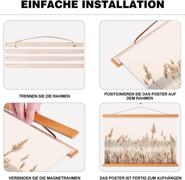 Detalle 2 de Benjia 4er Set magnetische Posterschiene für A4-Poster (21 cm) aus Teakholz