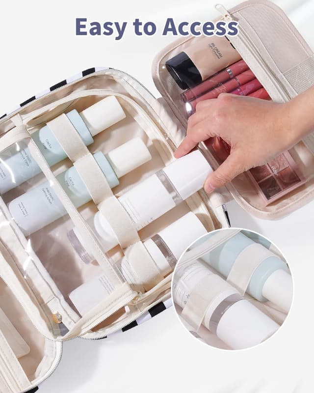 Detalle de Narwey Hanging Toiletry Bag (Large) with Compartments – Black Checkerboard Travel Wash Bag