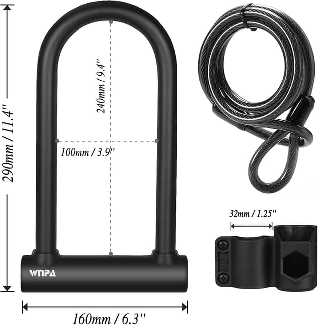 Detalle de Lucchetto a U per bici antitaglio con cavo flessibile 1,2 m e staffa di montaggio (Grilli WNPA)