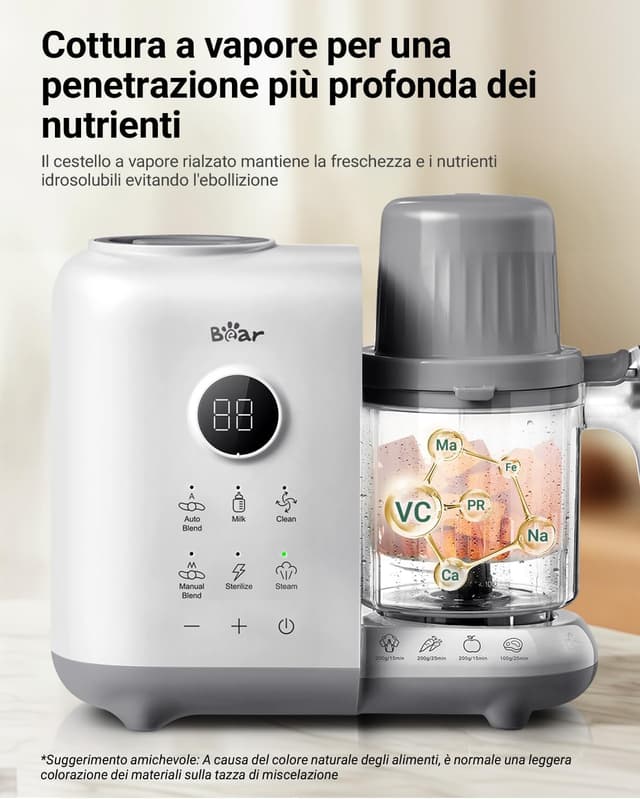 Detalle de Bear Robot Cuiseur Mixeur Bébé avec panier vapeur 500 ml, désinfection et nettoyage automatique (sans BPA)