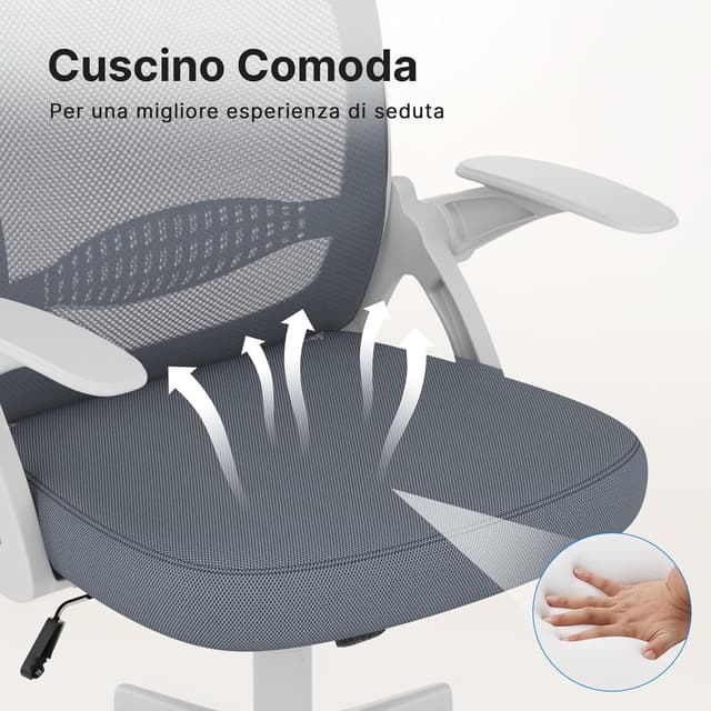 Thumbnail 6 de naspaluro Sedia Ufficio con supporto lombare e rete traspirante, braccioli e altezza regolabile (nero, senza poggiapiedi)